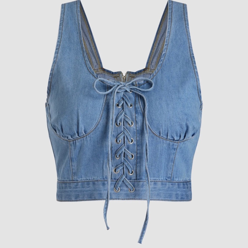 Lace Up Denim Top